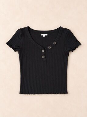3/$25 American Eagle Faded Black Ribbed Shirt with Button Accents / Black Top